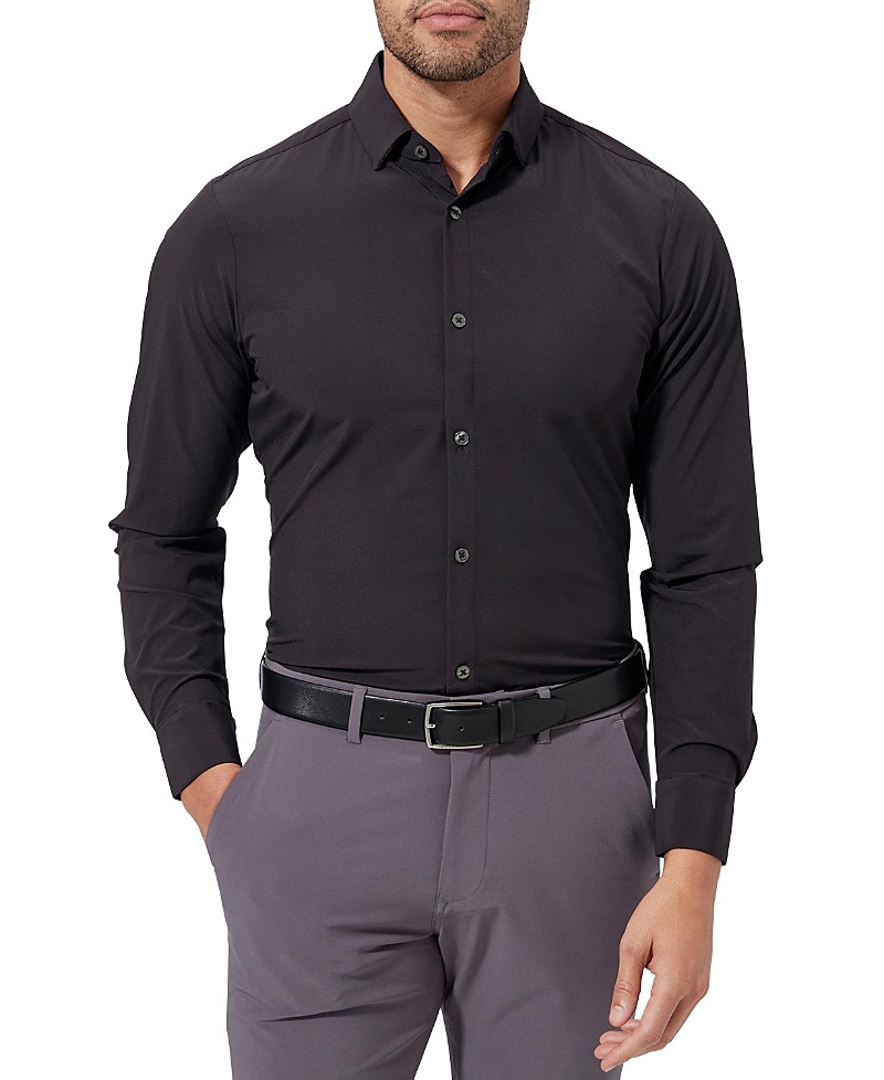 Mizzen + Main Leeward No-tuck Stretch Button-up Shirt In Black Solid
