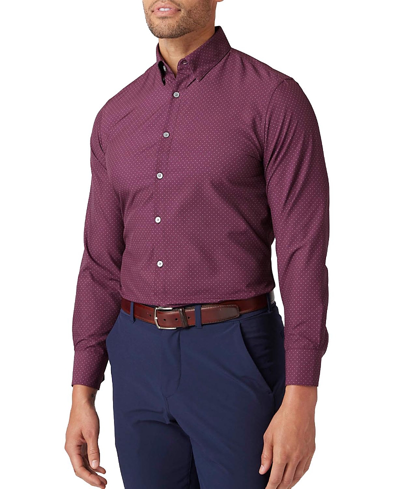 Mizzen + Main Leeward Polka Dot Button-up Shirt In Plum Gray Dot Print