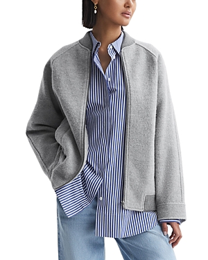 Reiss Charcoal Penelope Wool Bomber Jacket In Charcoal