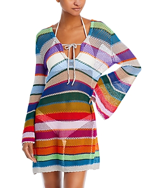 Pq Swim Crochet Stripe Tunic Swim Cover-up In Calypso