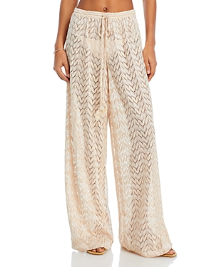 Shop Ramy Brook Eve Lace Wide Leg Swim Cover-up Pants In Sand Chevron Fringe