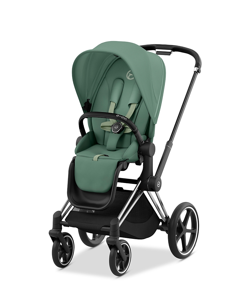 Cybex Priam 4 Stroller Chrome Frame And Black Handle In Chrome/black/leaf Green