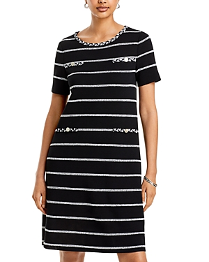 Shop Misook Intarsia Knit Shift Dress In Black/white