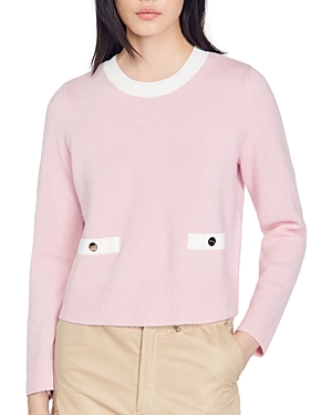 Sandro Fine Knit Back Button Sweater In Pink