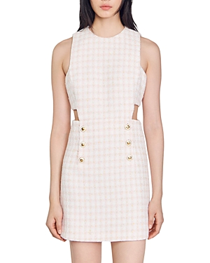 Sandro Liana Gingham Tweed Sheath Minidress In Light Pink