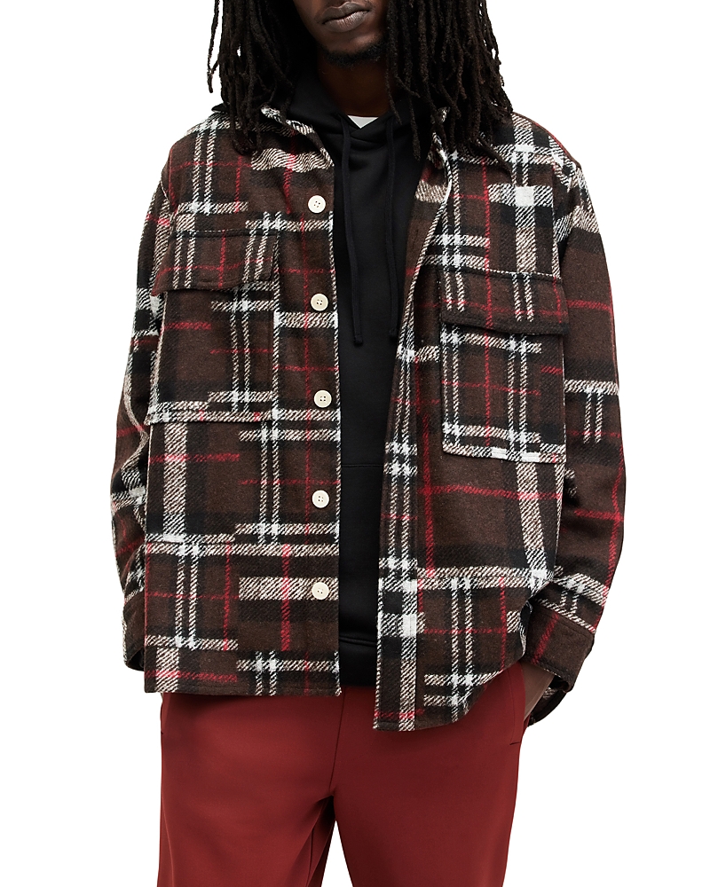 Allsaints Redwood Checked Relaxed Fit Shirt In Henna Brown