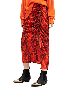 Shop Allsaints Carla Tahoe Ruched Skirt In Zesty Orange