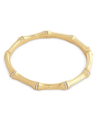 Sculpted Bamboo Hinged Bangle Bracelet in 18K Gold Plated 