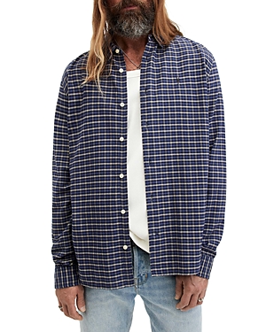 Allsaints Carpoforo Cotton Relaxed Fit Button Down Shirt In Marine Blue