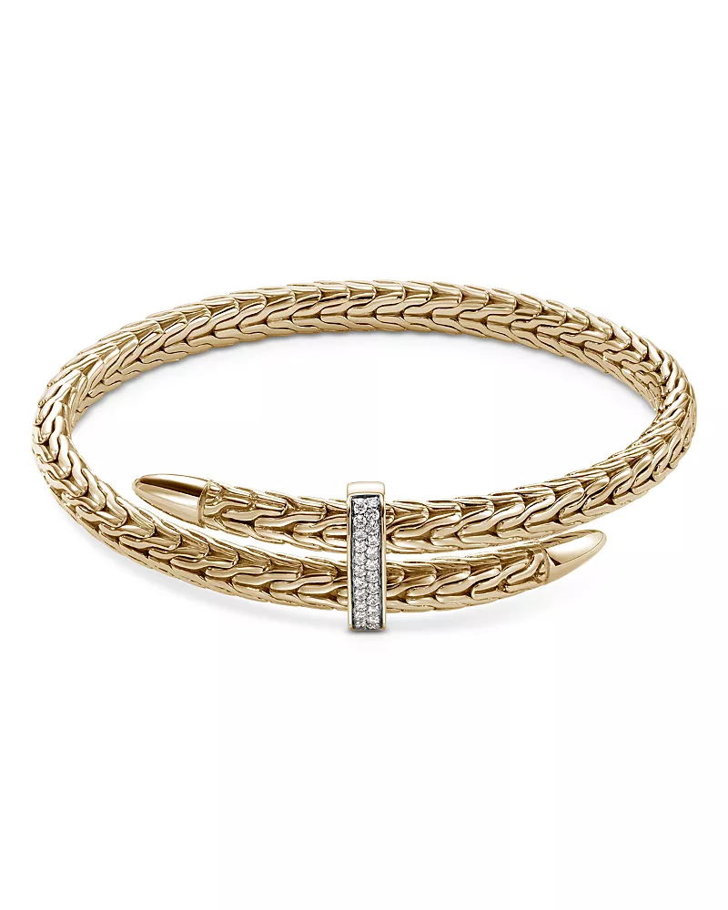 John Hardy 14K Yellow Gold Spear Diamond Woven Cuff Bracelet