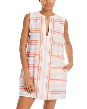 Shop Echo Callista Stripe Shift Mini Dress Swim Cover-up In Hibiscus