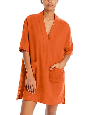 Echo Maren Gauze Mini Dress Swim Cover-up In Tangerine