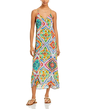 Shop Echo Lisbon Silk Tile Print Midi Dress In Sunshine