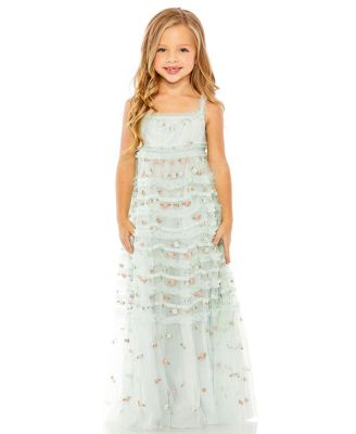 Mac Duggal - Girls' Sleeveless Floral Embroidered Tiered Gown - Little Kid, Big Kid