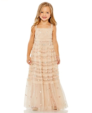 Shop Mac Duggal Girls' Sleeveless Floral Embroidered Tiered Gown - Little Kid, Big Kid In Blush