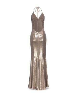 pinko ruched flared dress Striped midi dress with open back main image 1