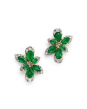 Bloomingdale's Emerald & Diamond Flower Stud Earrings In 14k Yellow Gold In Green