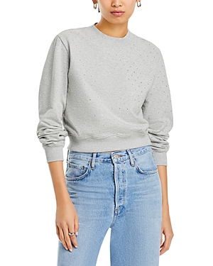 Generation Love Julie Embellished Cotton Sweatshirt In Heather Grey/clear
