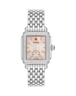 Shop Michele Deco Mid Watch, 29mm X 31mm In Pink/silver