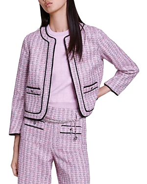 Maje Vatri Tweed Tipped Open Front Jacket In Pink