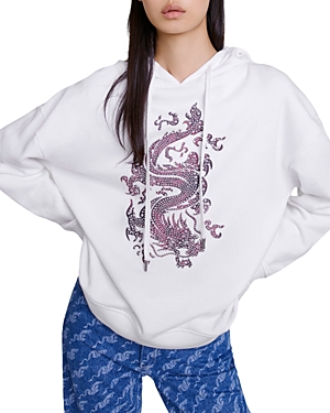 Maje Tragon Embellished Cotton Graphic Hoodie In White