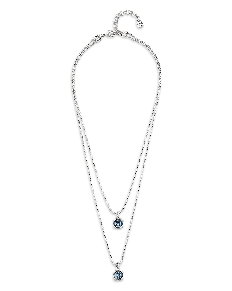 UNOde50 Sterling Silver Plated Blue Necklace with Blue Crystals Double Chain