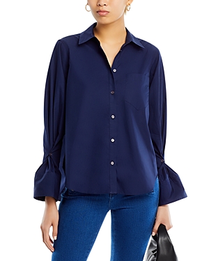 Derek Lam 10 Crosby Wesley Button Sleeve Shirt In Navy