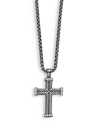 David Yurman - Men's Chevron Cross Pendant in Sterling Silver with Diamonds, 33.5mm