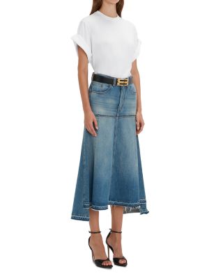 Victoria Beckham Fit & Flare Patched Denim Skirt