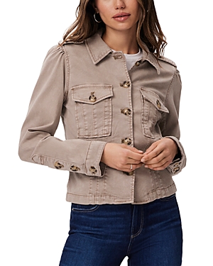 Shop Paige Pacey Tailored Pleated Shoulder Jacket In Vintage Moss Taupe