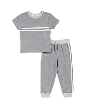 Splendid Boys' Contrast Striped Tee & Trousers Set - Little Kid In Mid Heather Grey