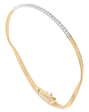 Shop Marco Bicego 18k White & Yellow Gold Marrakech Diamond Twist Bangle Bracelet In Gold/white