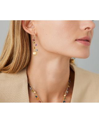 18K Yellow Gold Africa Multi Gemstone & Diamond Drop Earrings