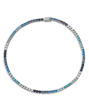 Shop Kurt Geiger Signature Tennis Collar Necklace In Rhodium Plated, 16 In Blue/silver