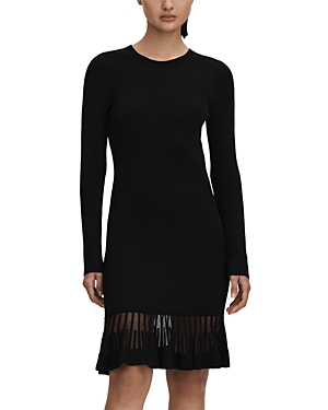 Shop Reiss Teagan Knitted Sheer Hem Dress In Black