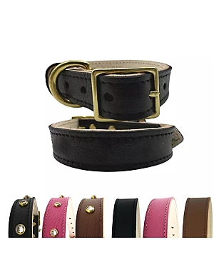 Bonne Et Filou Croc Leather Dog Collar In Black