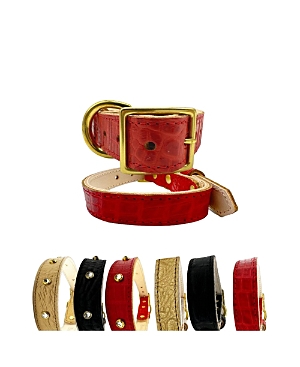Bonne Et Filou Croc Leather Dog Collar In Red