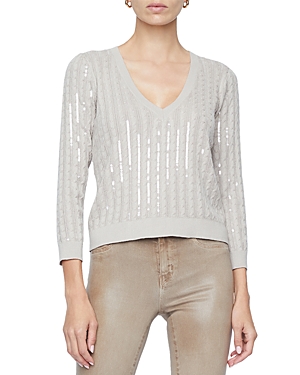 Shop L Agence L'agence Trinity Sequin Cable Knit Sweater In Pale Neutral