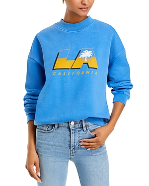 Frame Womens Washed Bright Blue Vintage Graphic-print Cotton-blend Sweatshirt In Washed Bright Blue