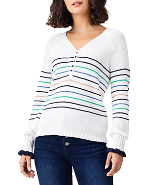 Nic + Zoe Nic+zoe Petites Maritime Cotton V Neck Henley Sweater In Cream Multi