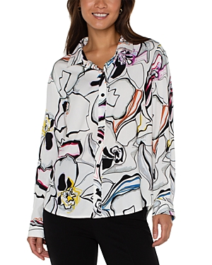 Shop Liverpool Los Angeles Woven Button Up Blouse In White/ Black Multi