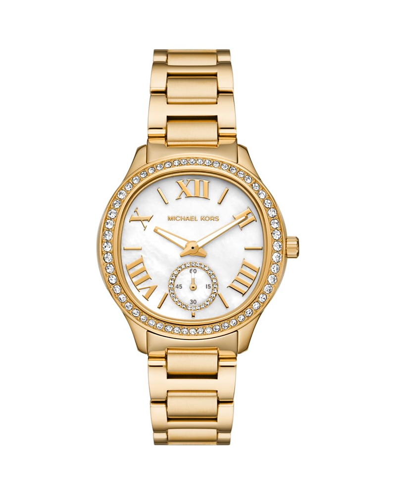Michael Kors Women's Sage Three-hand Gold-tone Stainless Steel Watch 38mm In White/gold