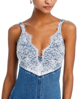 Lace Trim Denim Midi Dress