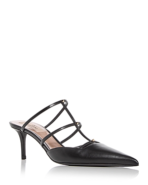 Shop Valentino Women's Leather Studded High Heel Mules In Black