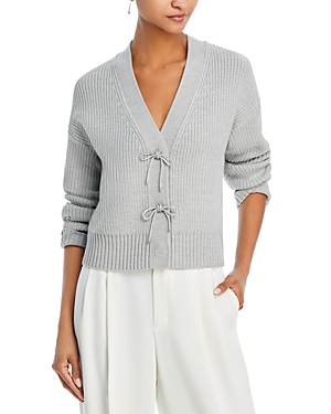 French Connection Babysoft Sparkly Bow Embellished Cardigan In Light Grey