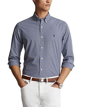 Shop Polo Ralph Lauren Cotton Stretch Poplin Gingham Check Classic Fit Button Down Shirt In Navy/white