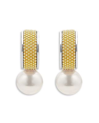 18K Yellow Gold & Sterling Silver Luna Cultured Freshwater Pearl Half Hoop Earrings