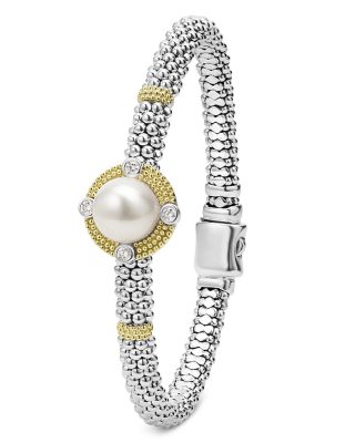 18K Yellow Gold & Sterling Silver Luna Cultured Freshwater Pearl & Diamond Caviar Bead Bracelet