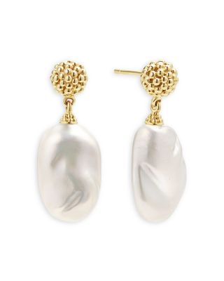 18K Yellow Gold Luna Cultured Freshwater Baroque Pearl Drop Earrings