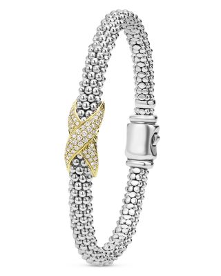 18K Yellow Gold & Sterling Silver Embrace Diamond Pav&eacute; X Caviar Bead Bracelet